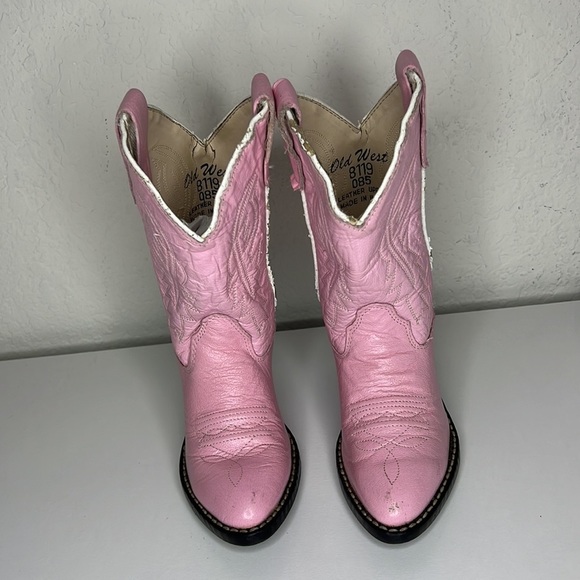 Old West Pink Childrens Girls Corona Leather J Toe Cowboy Western Boots Size 8.5 - Picture 6 of 17